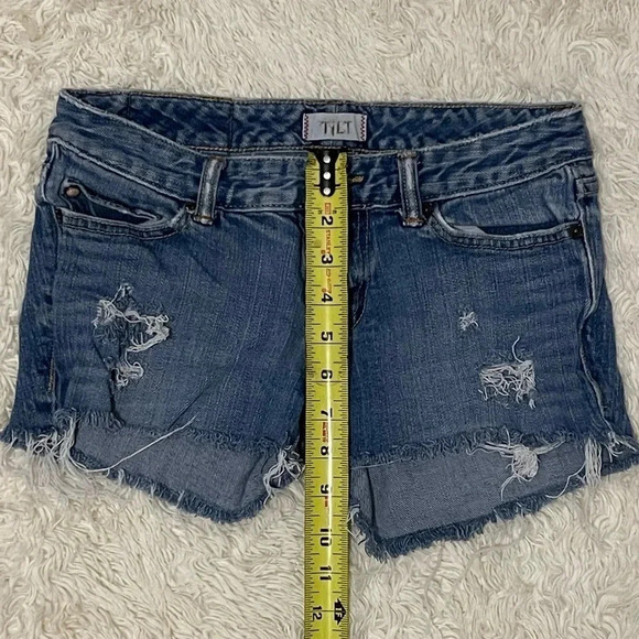 Tilt Jean Shorts  Blue Distressed Stretch Cut Off Denim Women's Juniors Size 1 - Picture 5 of 7